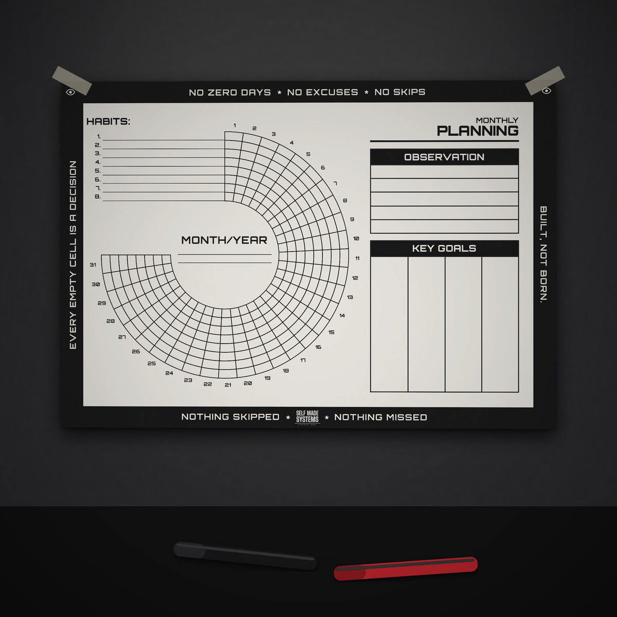 Self Made Systems habit tracker on a wall
