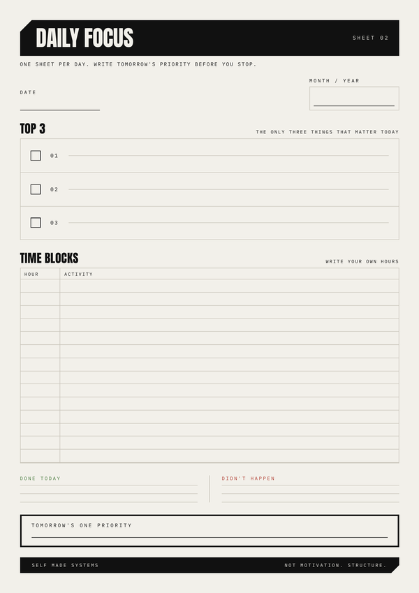 Daily Focus Sheet